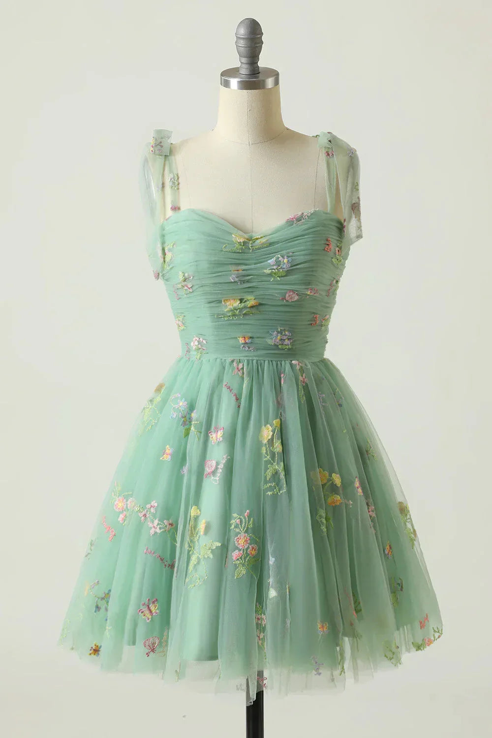 Women's Sleeveless Floral Embroidered Mini Dress - Layered Skirt Style