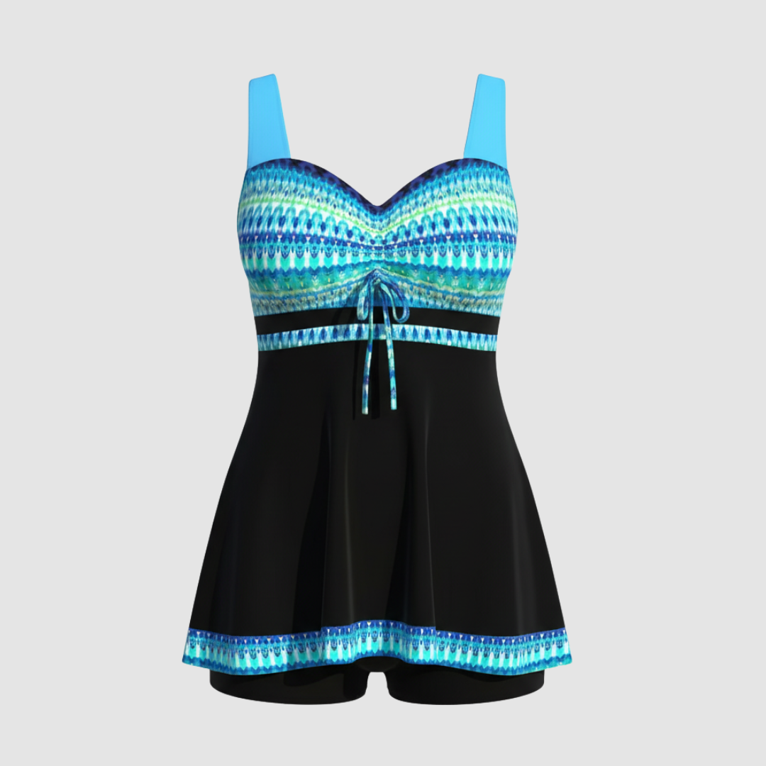 Women's Swim Dress - Nautical Print Bodice and Skirted Hem Detail