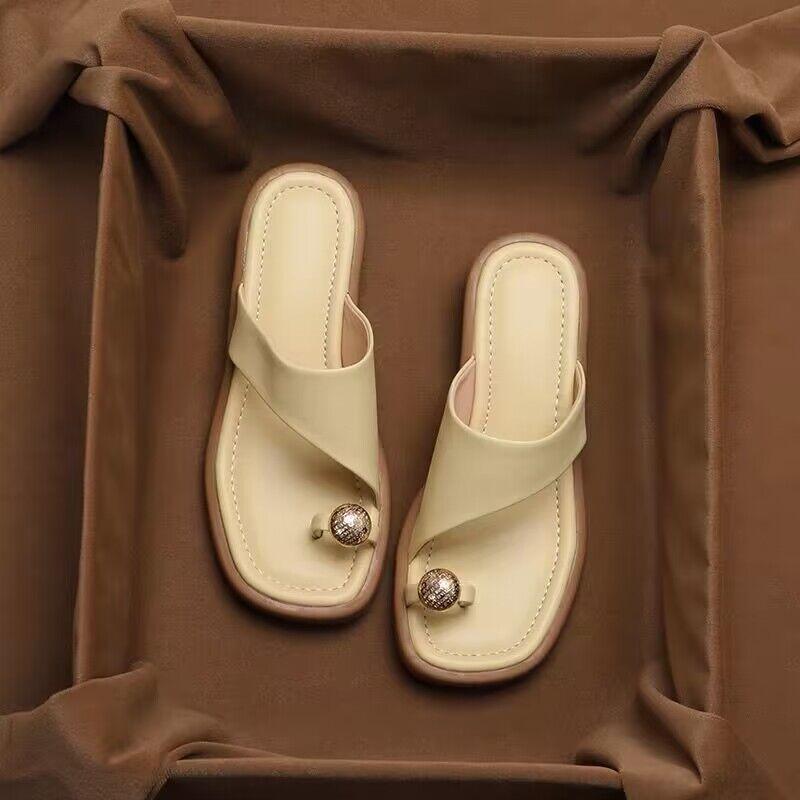 Women's Toe-Ring Block Heel Slide Sandals - Minimalist Leather