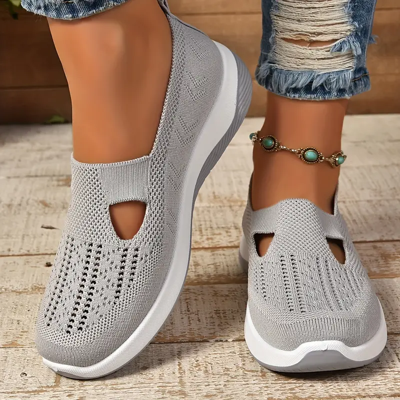 Women's Walking Shoes - Breathable Mesh Knit and Cut-Out Detail