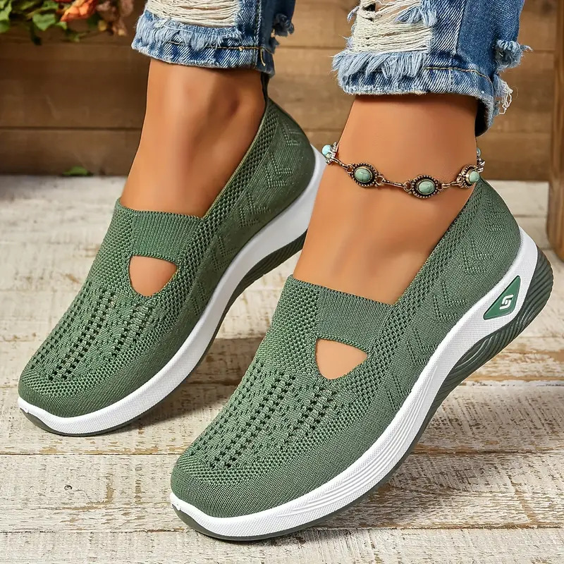 Women's Walking Shoes - Breathable Mesh Knit and Cut-Out Detail