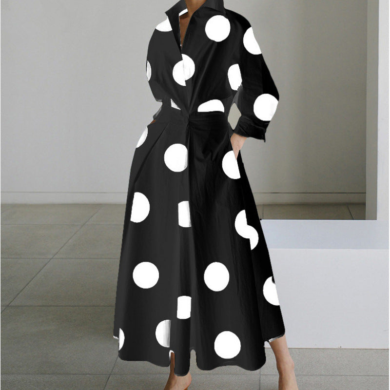 Women's Wrap Midi Dress Collared Long Sleeve