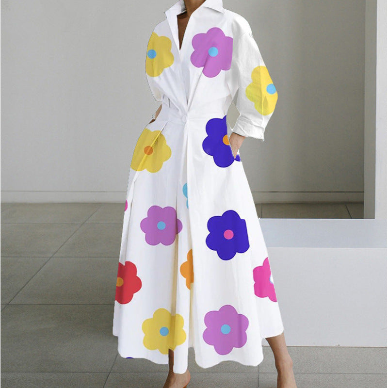 Women's Wrap Midi Dress Collared Long Sleeve