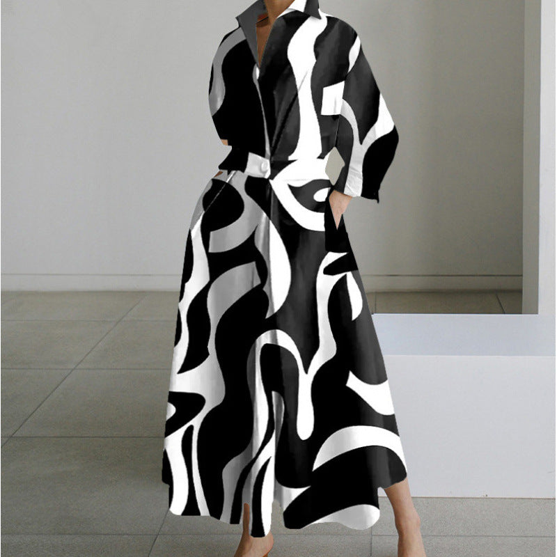 Women's Wrap Midi Dress Collared Long Sleeve