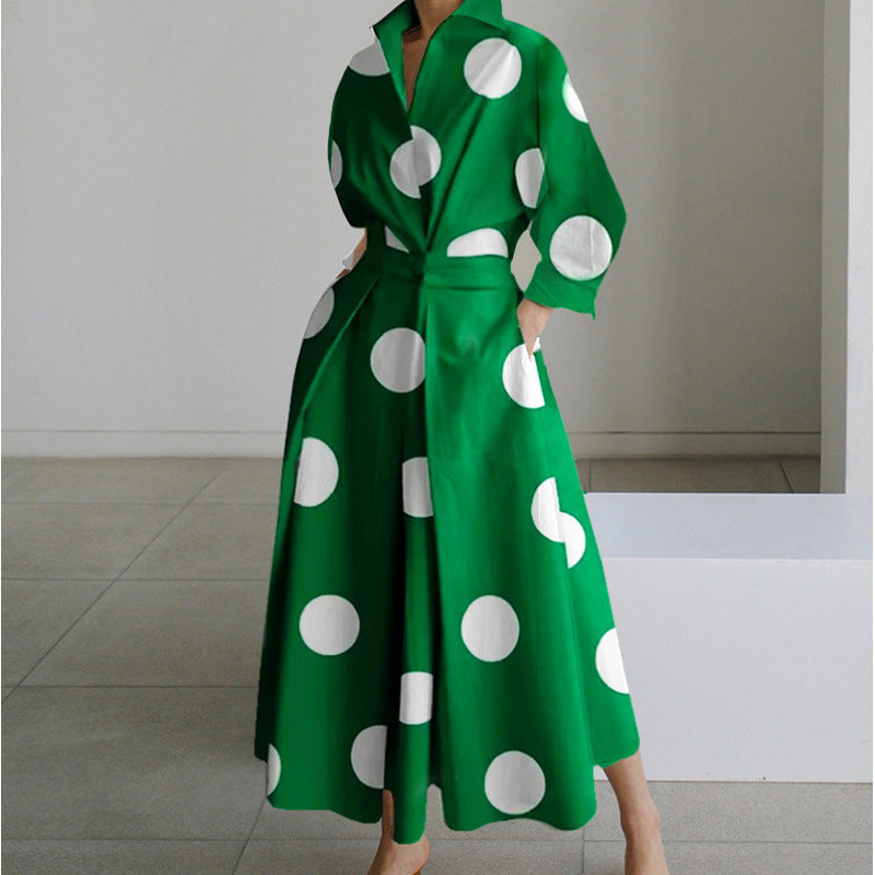 Women's Wrap Midi Dress Collared Long Sleeve