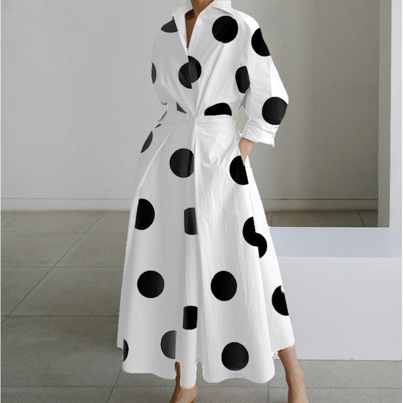 Women's Wrap Midi Dress Collared Long Sleeve