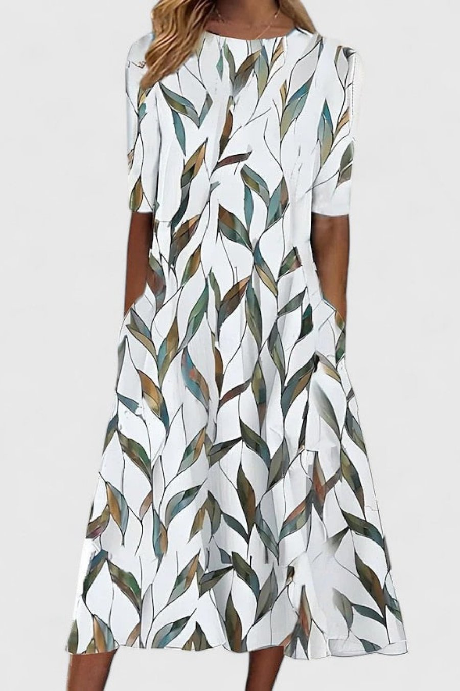 Women's Cotton Floral A-Line Midi Dress with Pockets