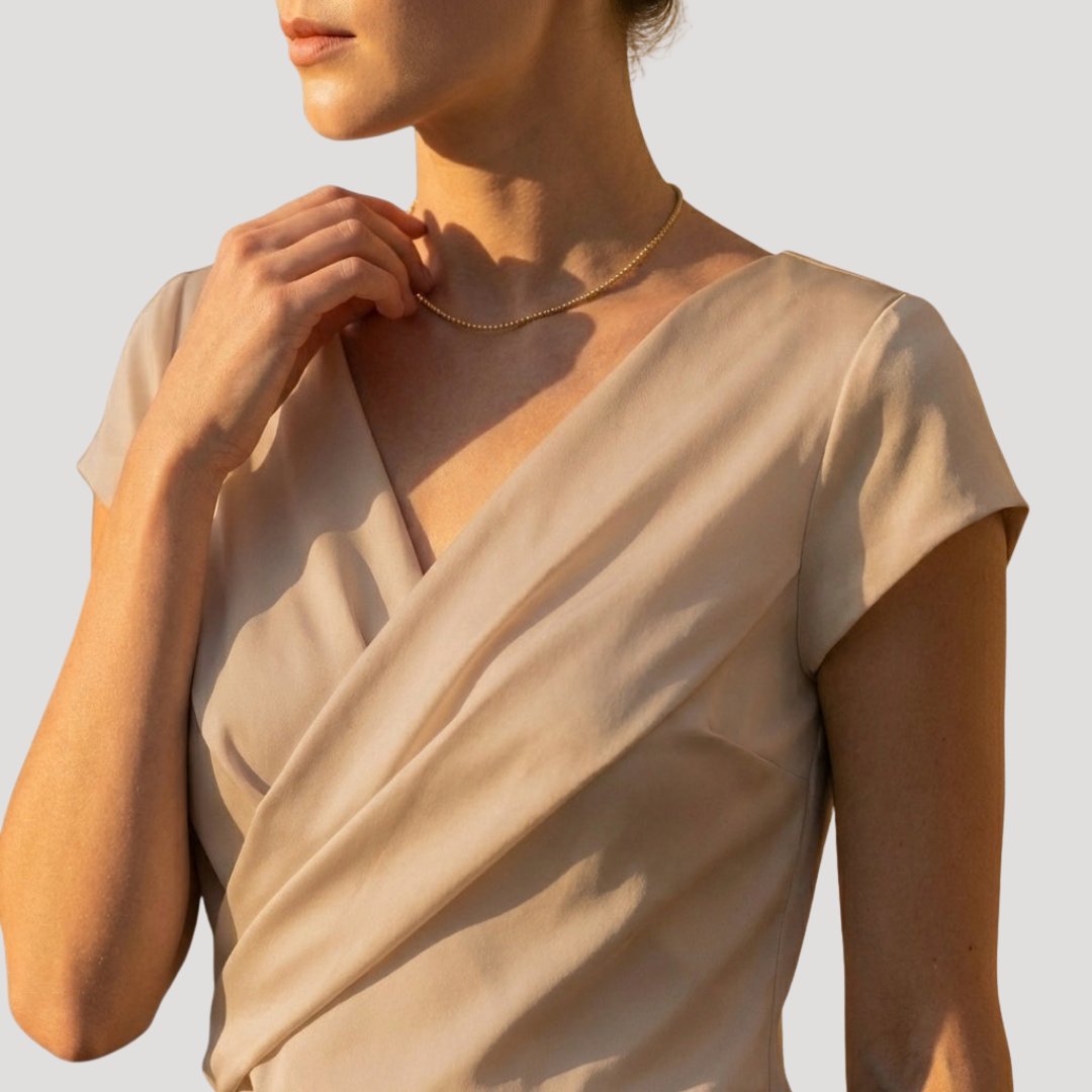 Women's Draped Wrap Blouse - V-Neck Cap Sleeve