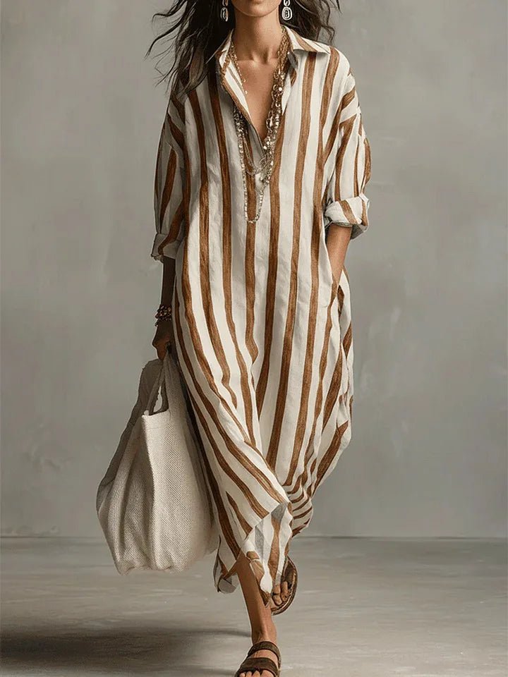 Women's Striped Linen Shirt Dress - Oversized Maxi Dress
