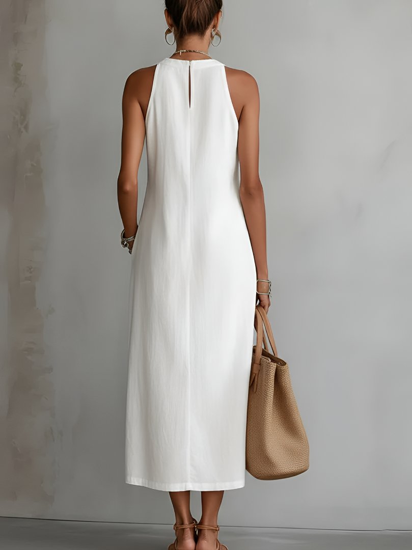 Women's Embroidered Halter Neck Sleeveless Midi Dress