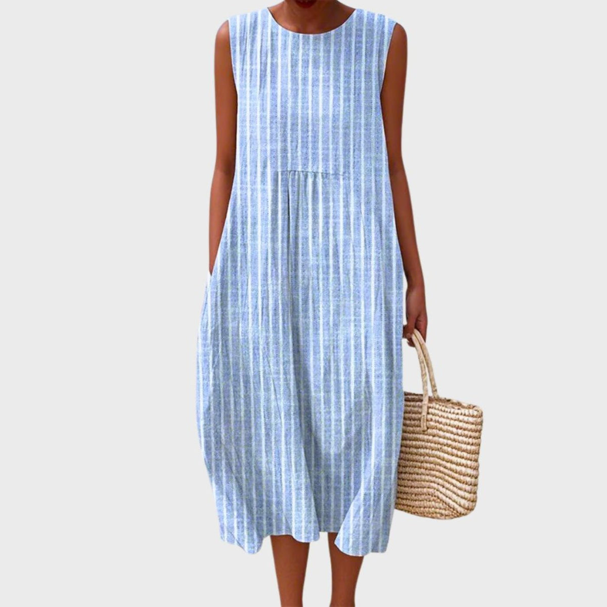 Women's Sleeveless Linen Midi Dress - Relaxed Fit Summer Dress