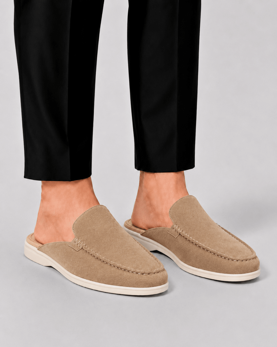 Men's Suede Loafer Mules - Backless Slip-On Shoes