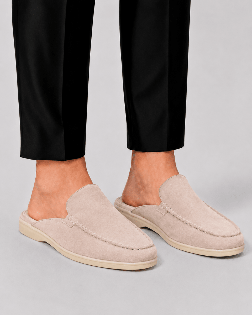 Men's Suede Loafer Mules - Backless Slip-On Shoes