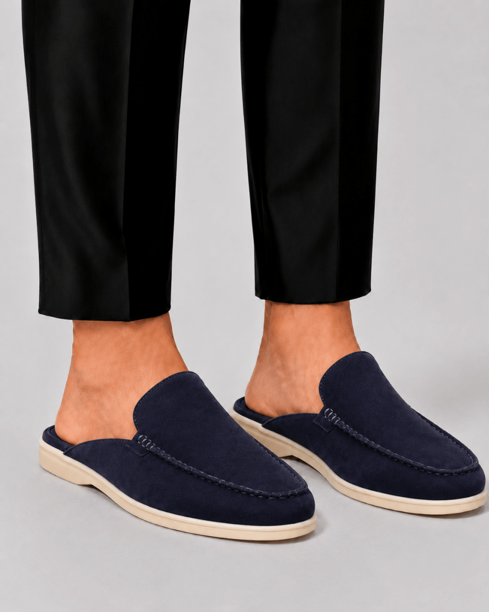 Men's Suede Loafer Mules - Backless Slip-On Shoes