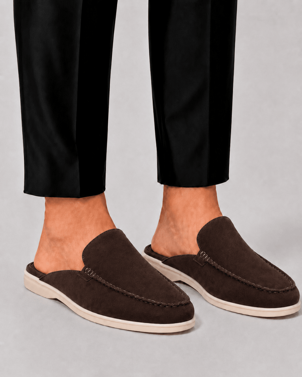 Men's Suede Loafer Mules - Backless Slip-On Shoes