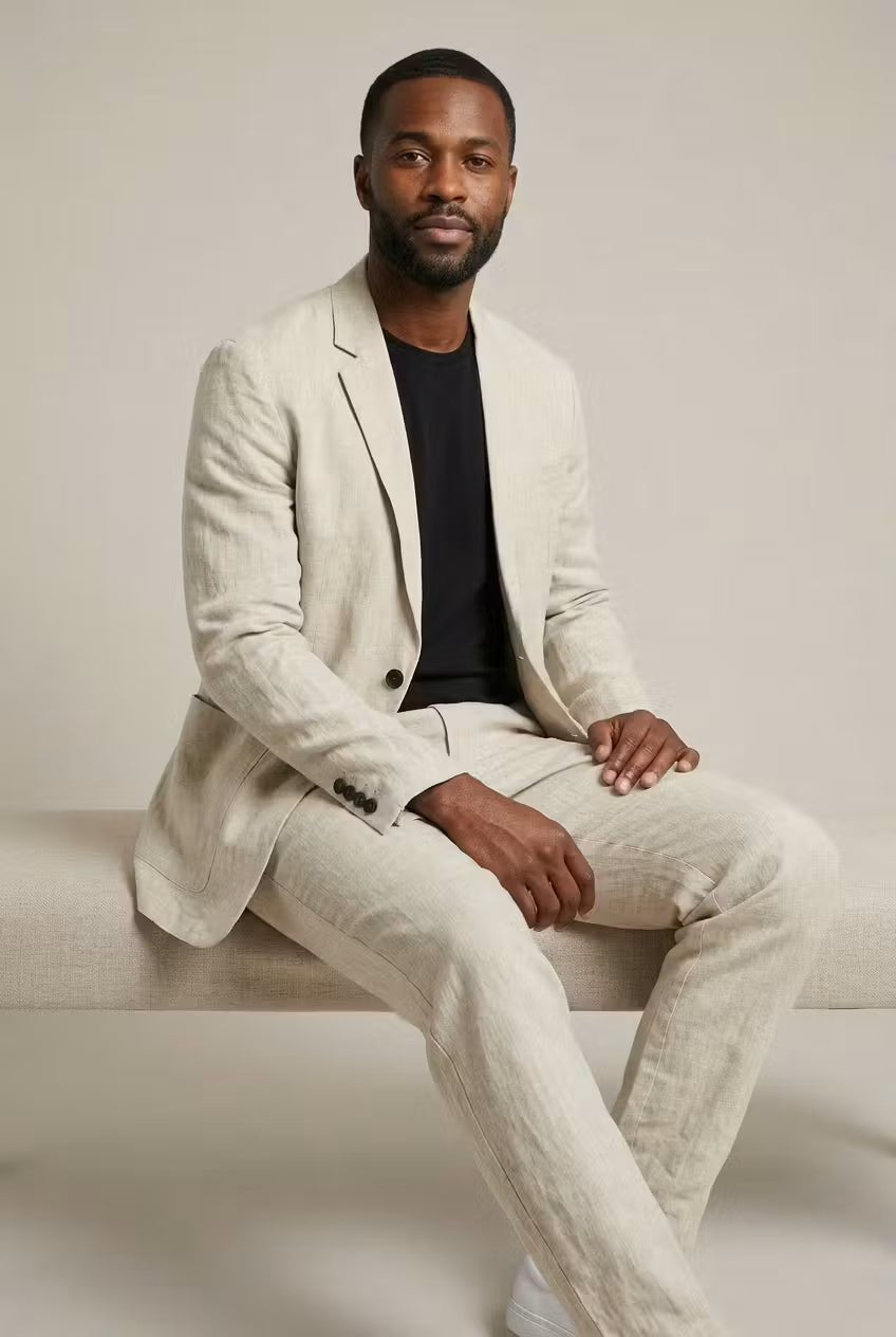 Men's Relaxed-Fit Linen Suit Set - Blazer & Trousers