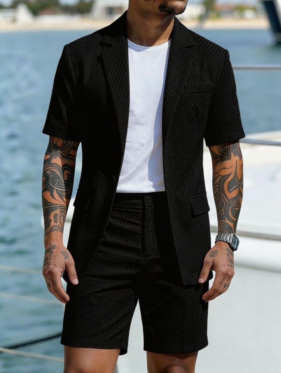 Men's Summer Two-Piece Set - Short-Sleeve Blazer & Shorts, Smart Casual
