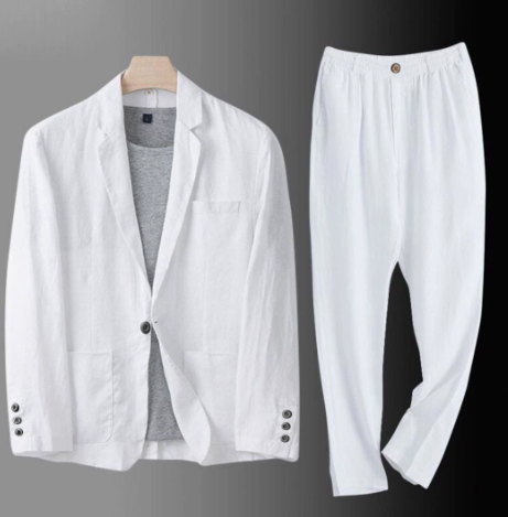 Men's Relaxed-Fit Linen Suit Set - Blazer & Trousers
