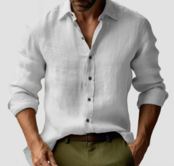 Men's Long Sleeve Button-Down Shirt - Lightweight Linen