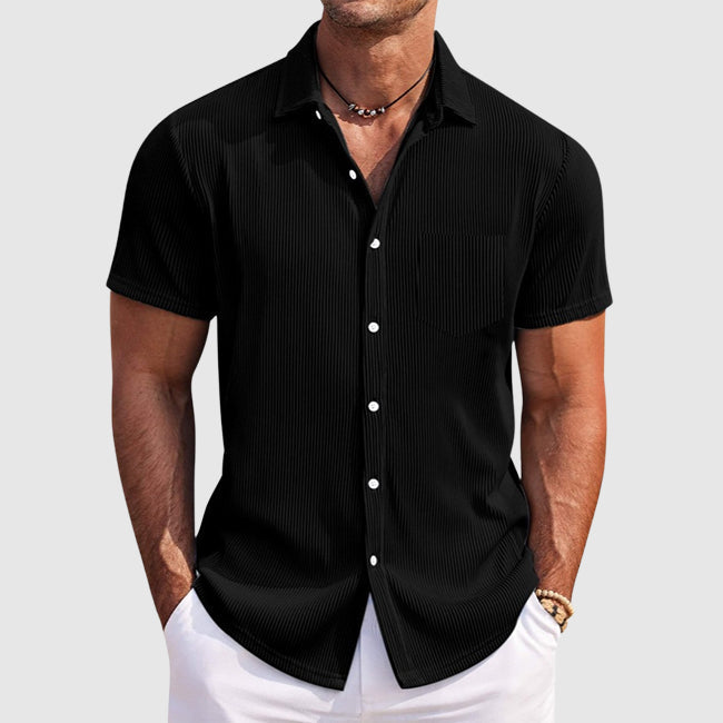 Men's Ribbed Short-Sleeve Camp Collar Shirt