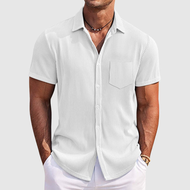 Men's Ribbed Short-Sleeve Camp Collar Shirt