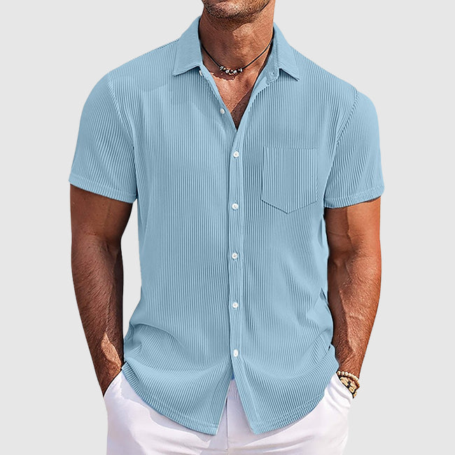 Men's Ribbed Short-Sleeve Camp Collar Shirt