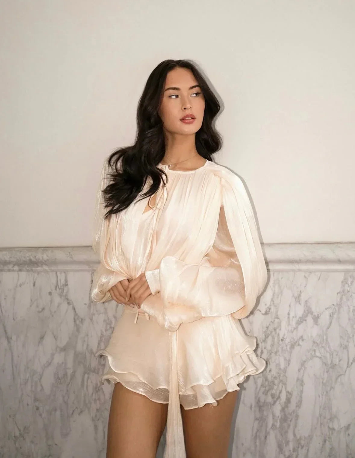 Women's Pleated Puff-Sleeve Mini Dress - Flowy Tie-Waist Summer Dress