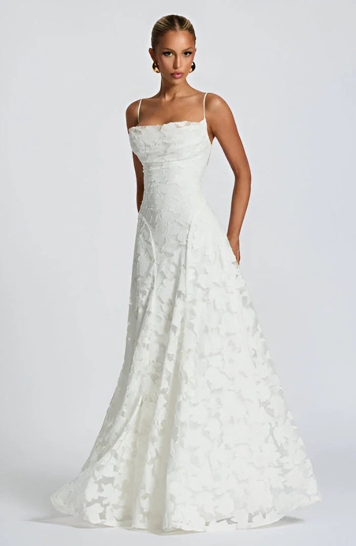 Women's Floral Maxi Dress - Thin Strap Lace-Up Back Evening Gown