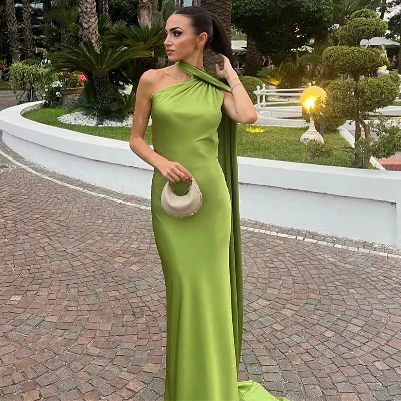 Women's Draped One-Shoulder Maxi Dress - Asymmetric Strap Evening Gown