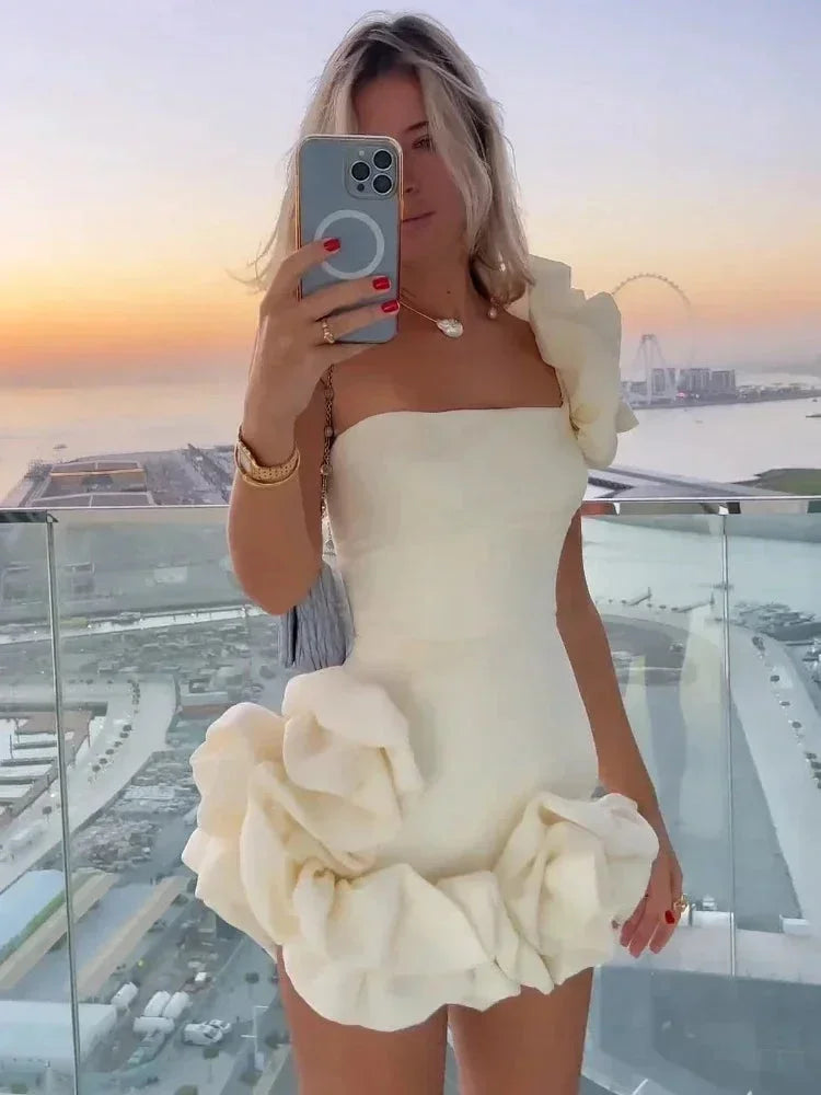 Women's Strapless Ruffle Bustier Mini Dress - Evening Party Wear