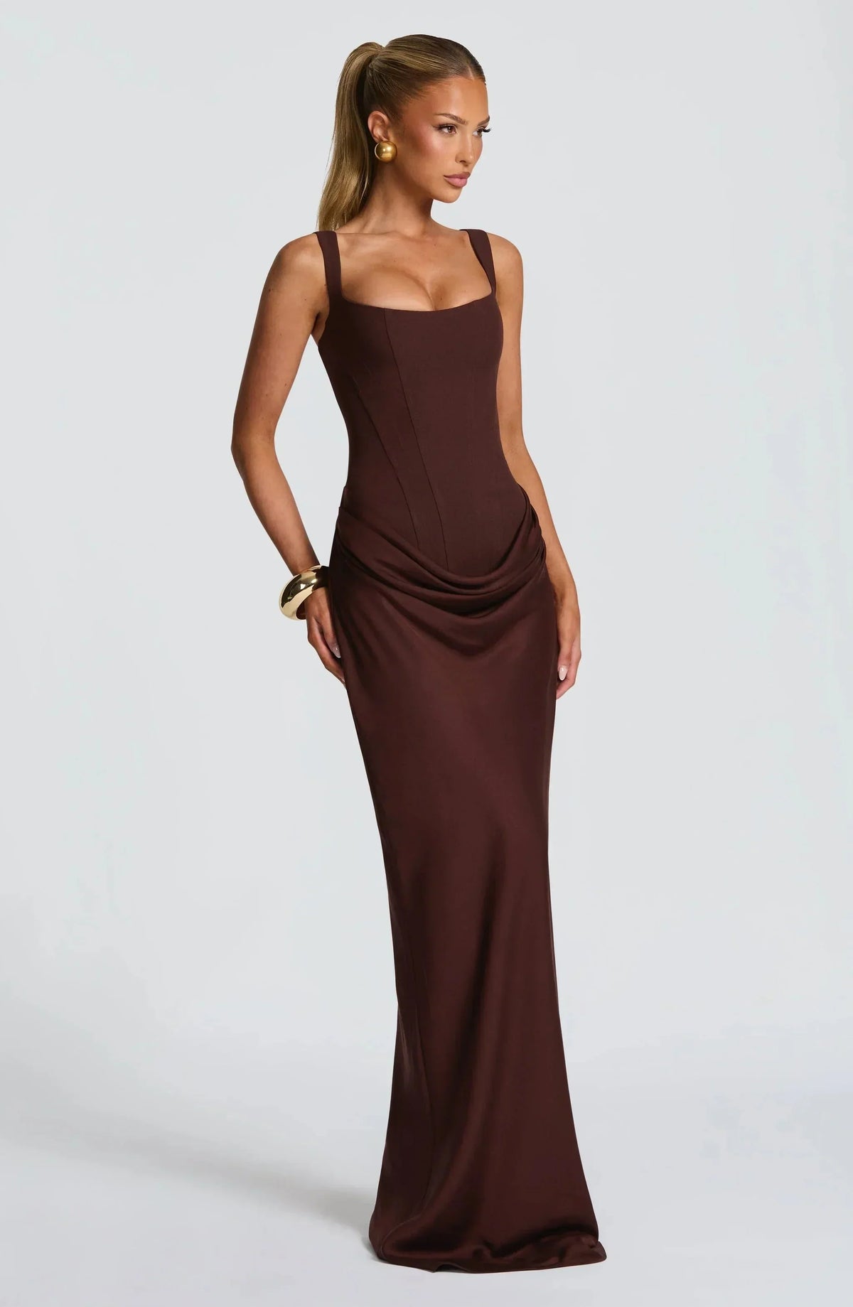 Women's Square Neck Backless Bodycon Maxi Dress - Evening Wear
