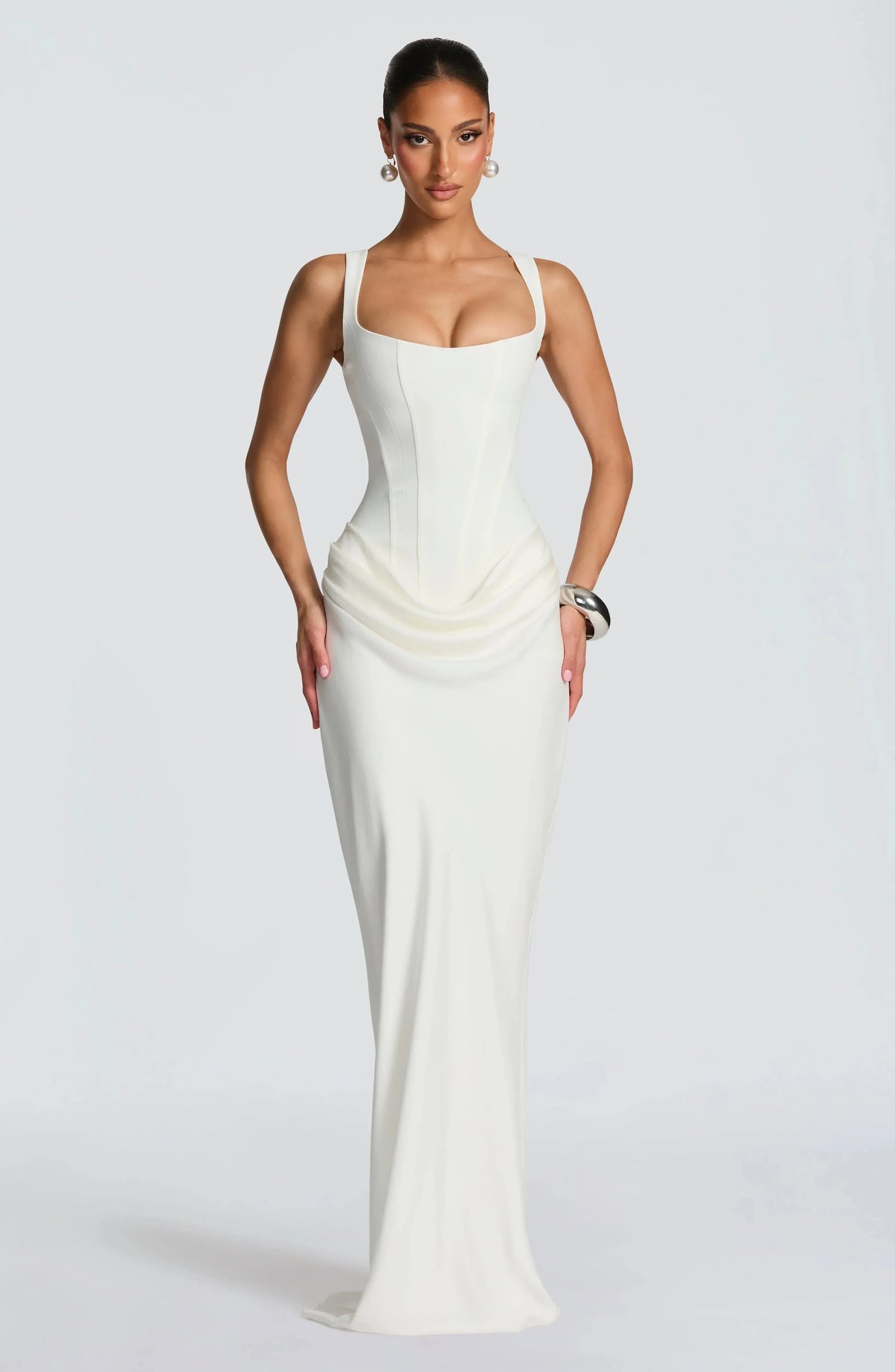 Women's Square Neck Backless Bodycon Maxi Dress - Evening Wear