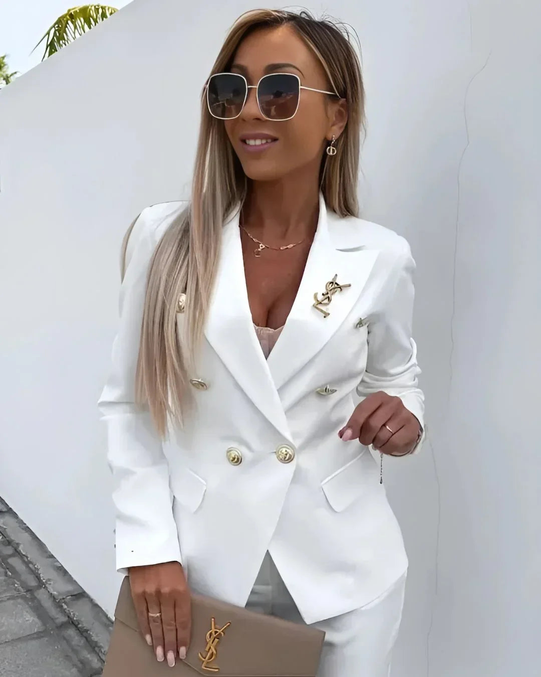 Women's Double-Breasted Tailored Suit Set - Blazer & Trousers