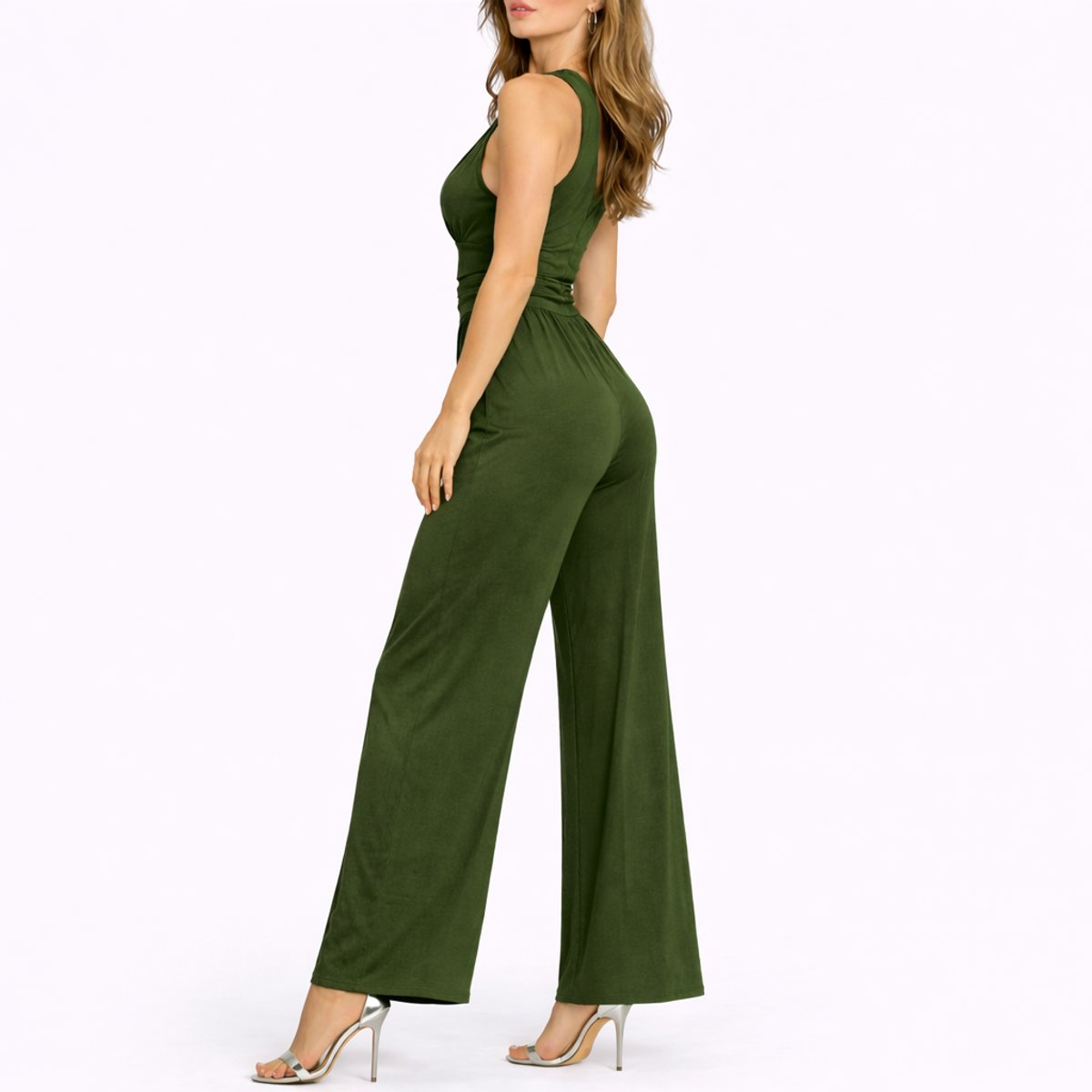Women's Wide-Leg Jumpsuit Sleeveless V-Neck Evening Wear