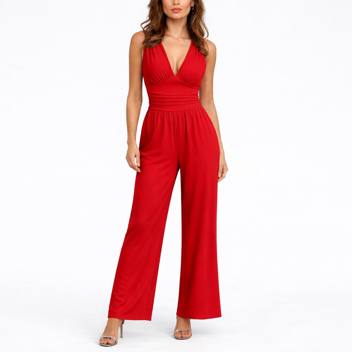 Women's Wide-Leg Jumpsuit Sleeveless V-Neck Evening Wear