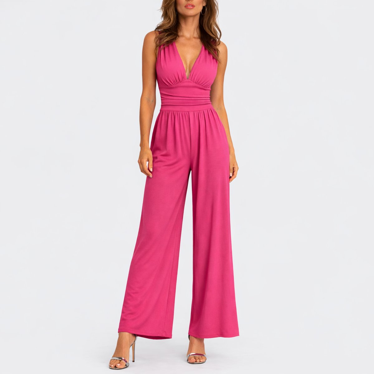 Women's Wide-Leg Jumpsuit Sleeveless V-Neck Evening Wear