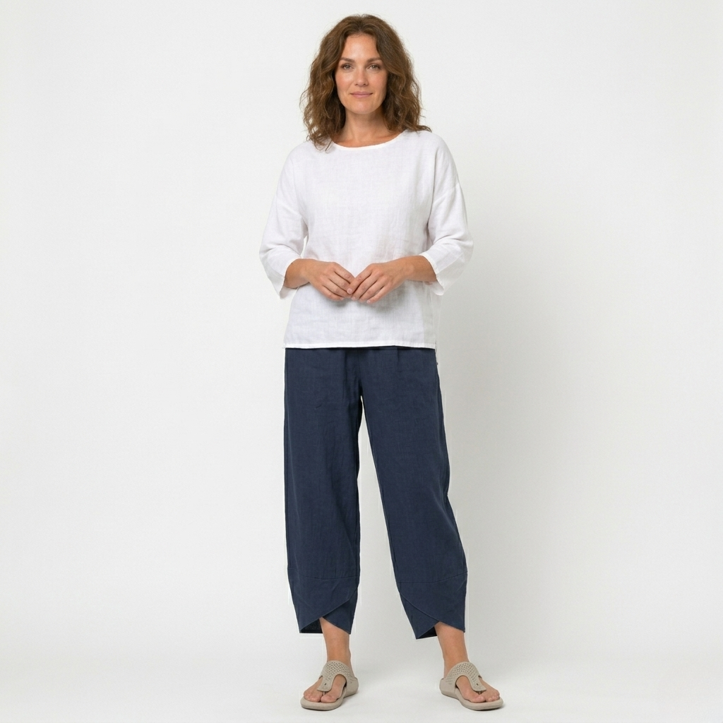Women’s High-Waisted Tulip Hem Trousers - Lightweight Linen