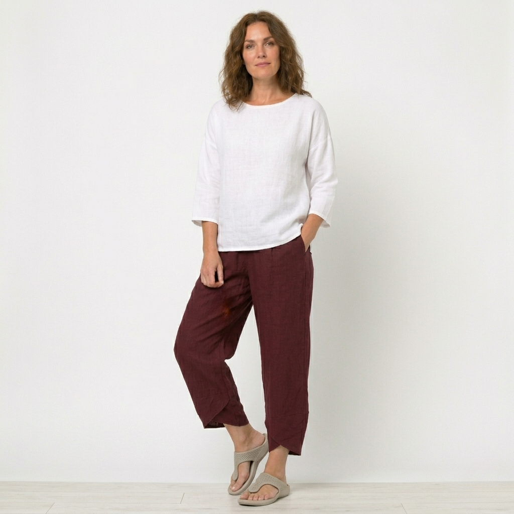 Women’s High-Waisted Tulip Hem Trousers - Lightweight Linen
