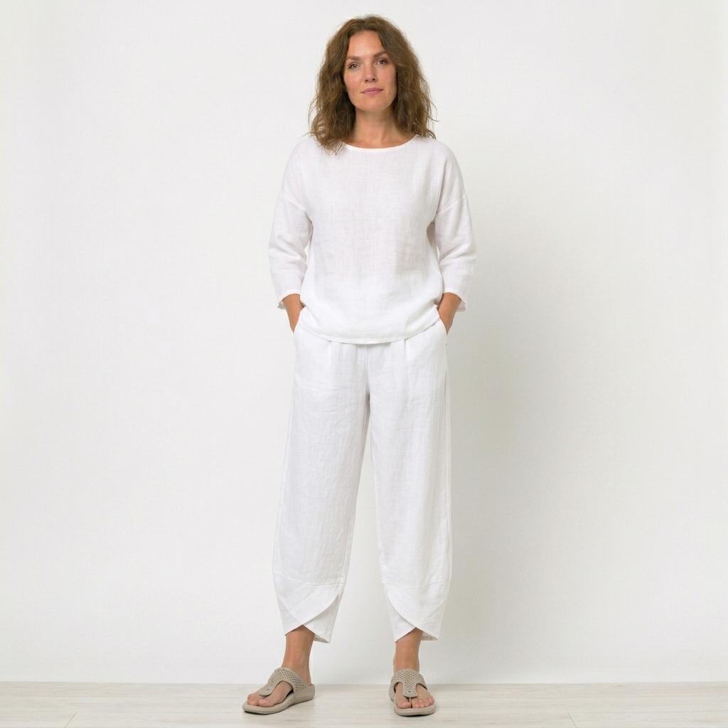 Women’s High-Waisted Tulip Hem Trousers - Lightweight Linen