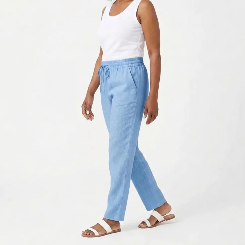 Women’s Cropped Elastic Waist Trousers - Soft Textured Linen