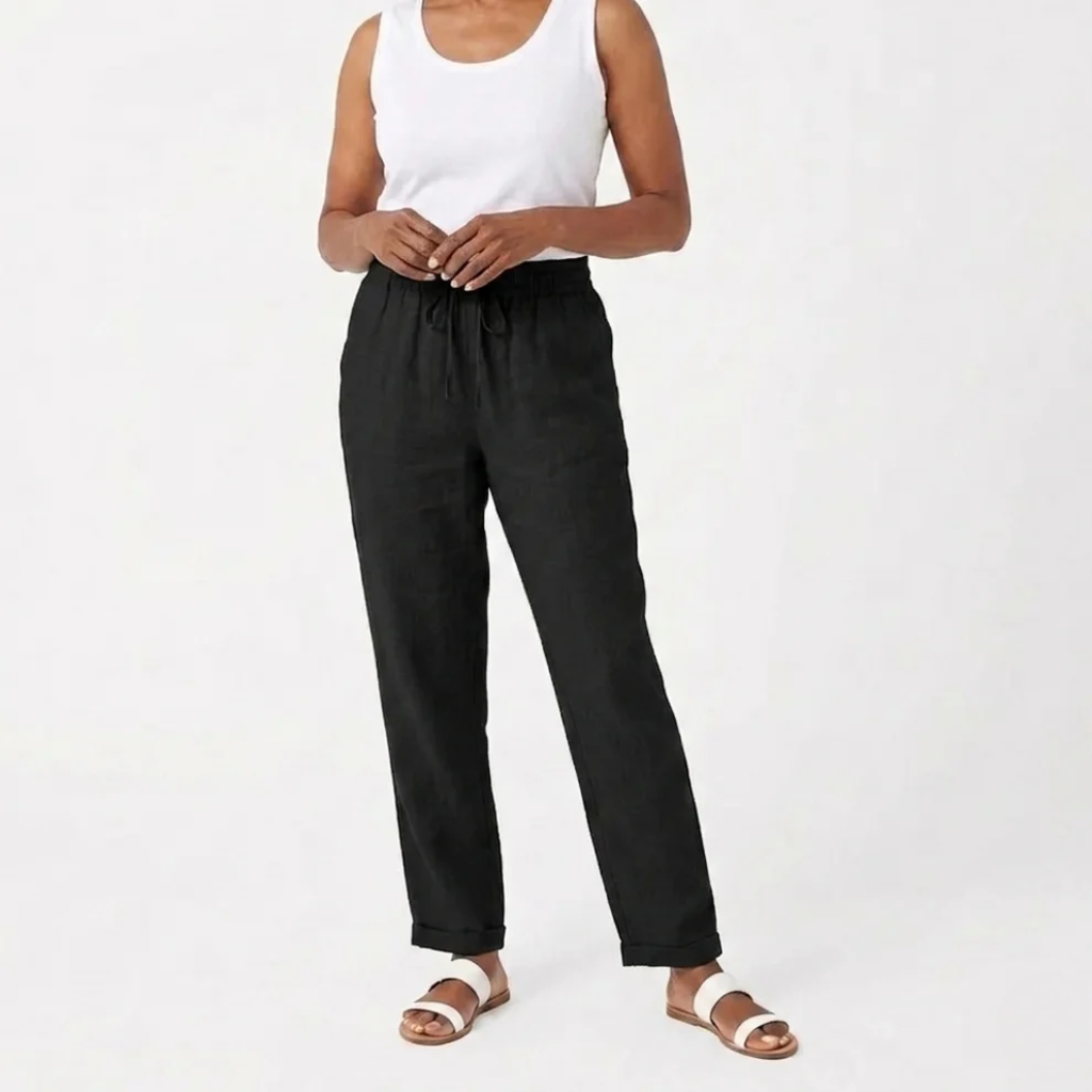 Women’s Cropped Elastic Waist Trousers - Soft Textured Linen