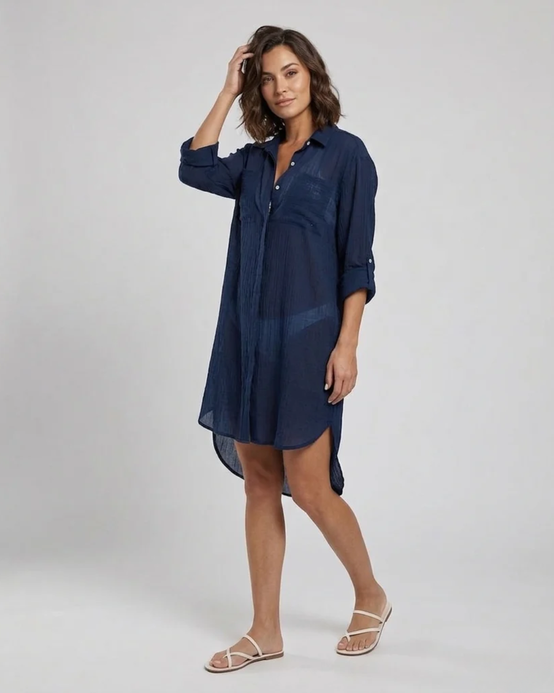 Women's Button-Down Cover-Up Mini Dress - Dual Chest Pockets