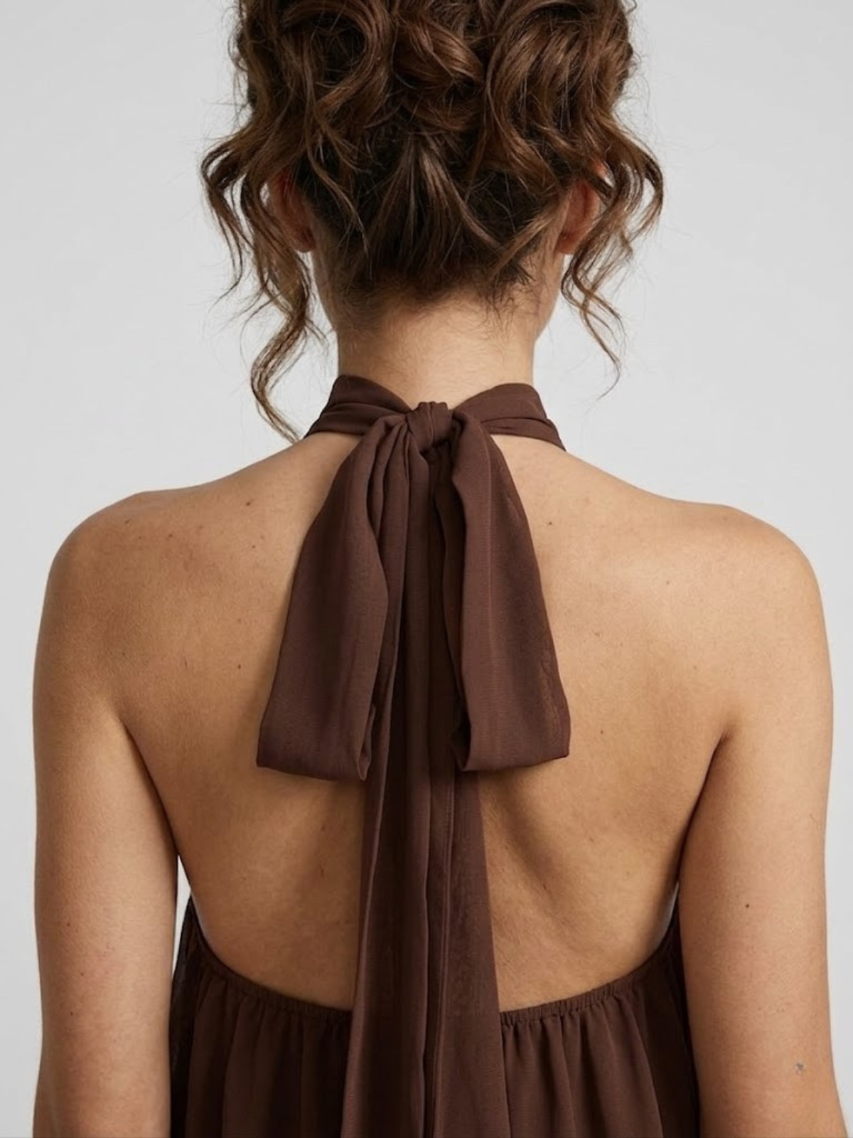 Women's Sleeveless Halter Neck Backless Tiered Ruffle Mini Dress
