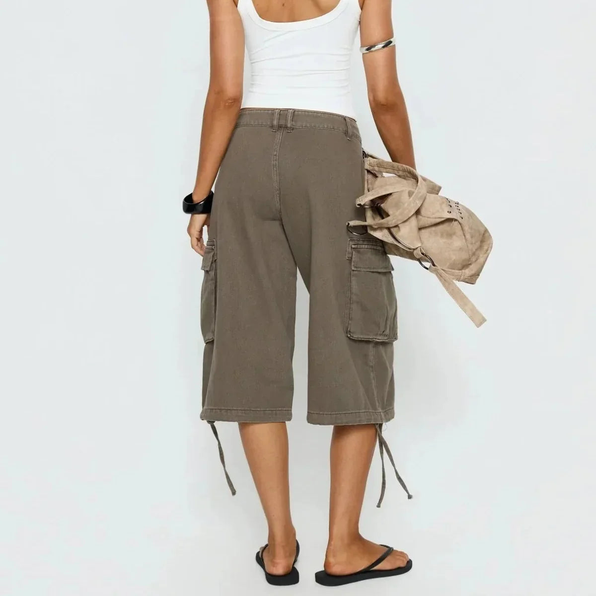 Women's Longline Cargo Shorts - Camo Print Wide-Leg Utility Style