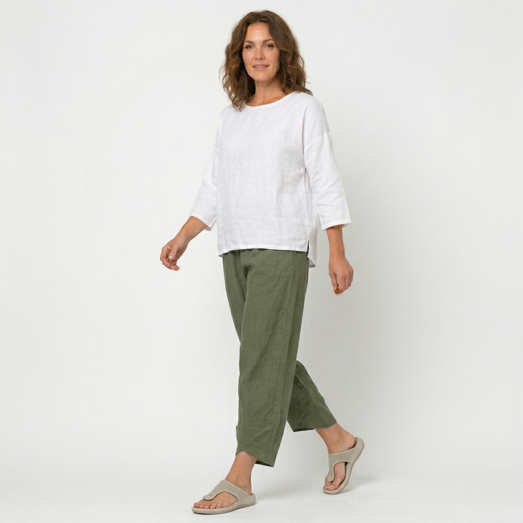 Women’s High-Waisted Tulip Hem Trousers - Lightweight Linen
