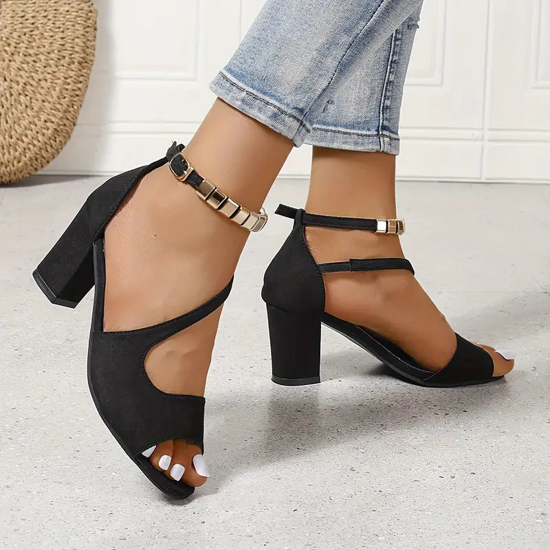 Women's Beaded Ankle Strap Heel Sandals - Brushed Suede Texture
