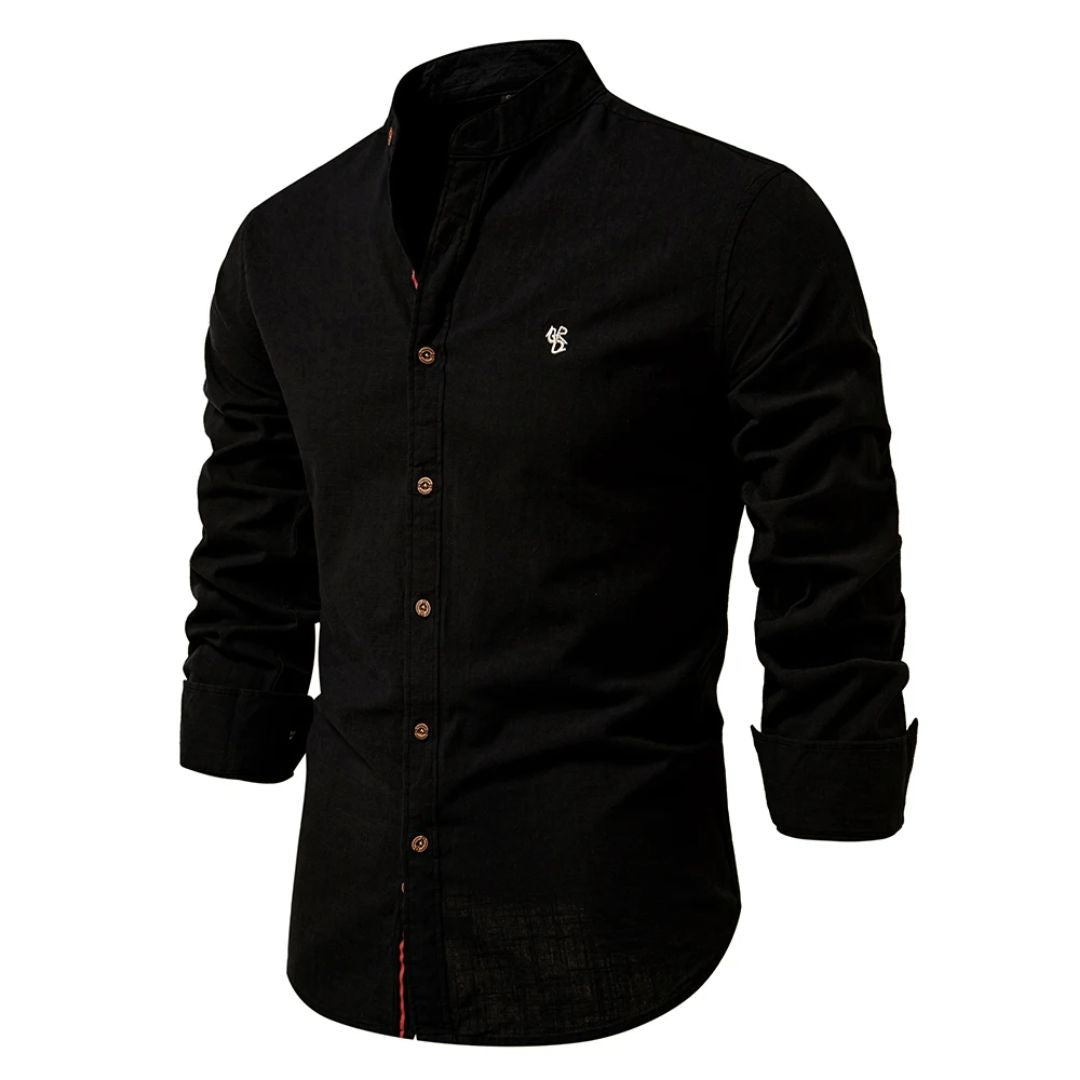 Men’s Slim Fit Mandarin Collar Shirt - Slub Textured Finish