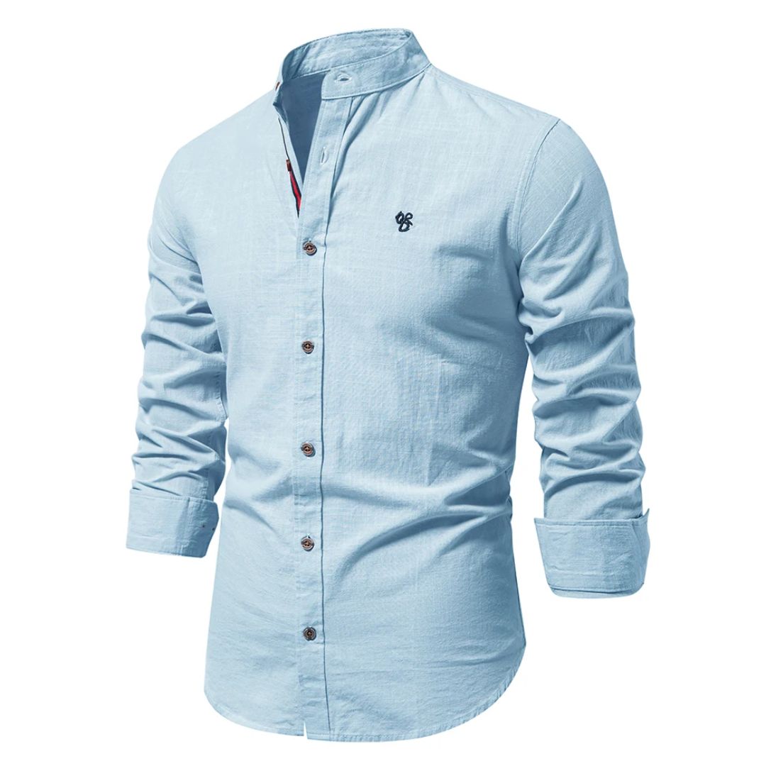 Men’s Slim Fit Mandarin Collar Shirt - Slub Textured Finish