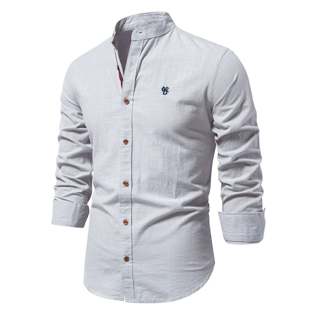 Men’s Slim Fit Mandarin Collar Shirt - Slub Textured Finish