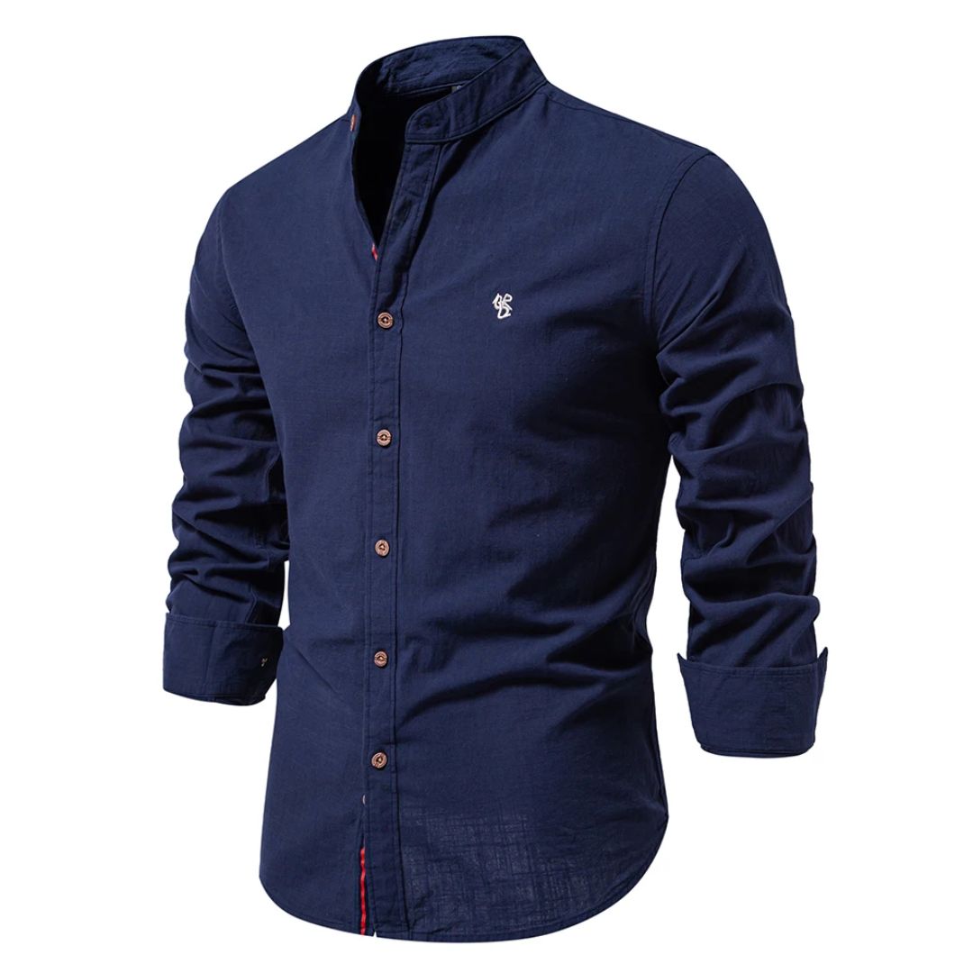 Men’s Slim Fit Mandarin Collar Shirt - Slub Textured Finish